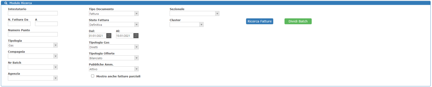 Ricerca fatture emesse