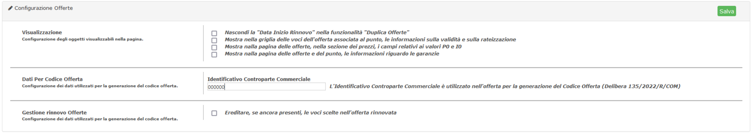 Configurazioni offerte