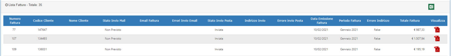 Risultati invio fatture