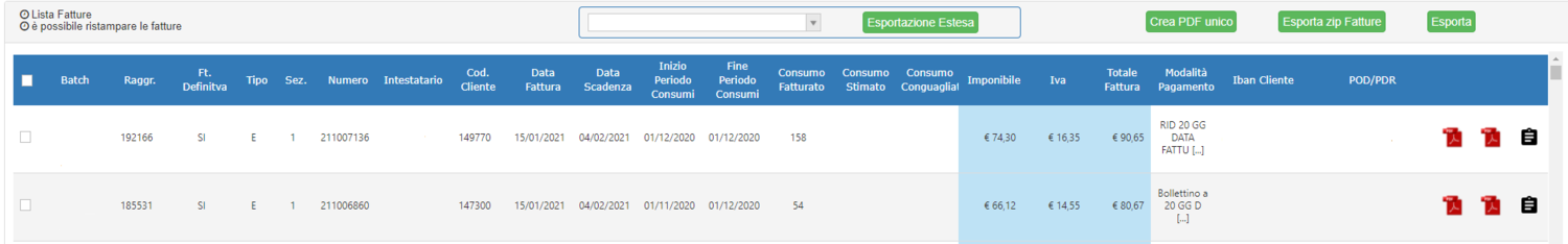 Lista fatture emesse