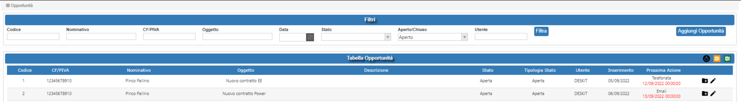 Tabella Opportunità